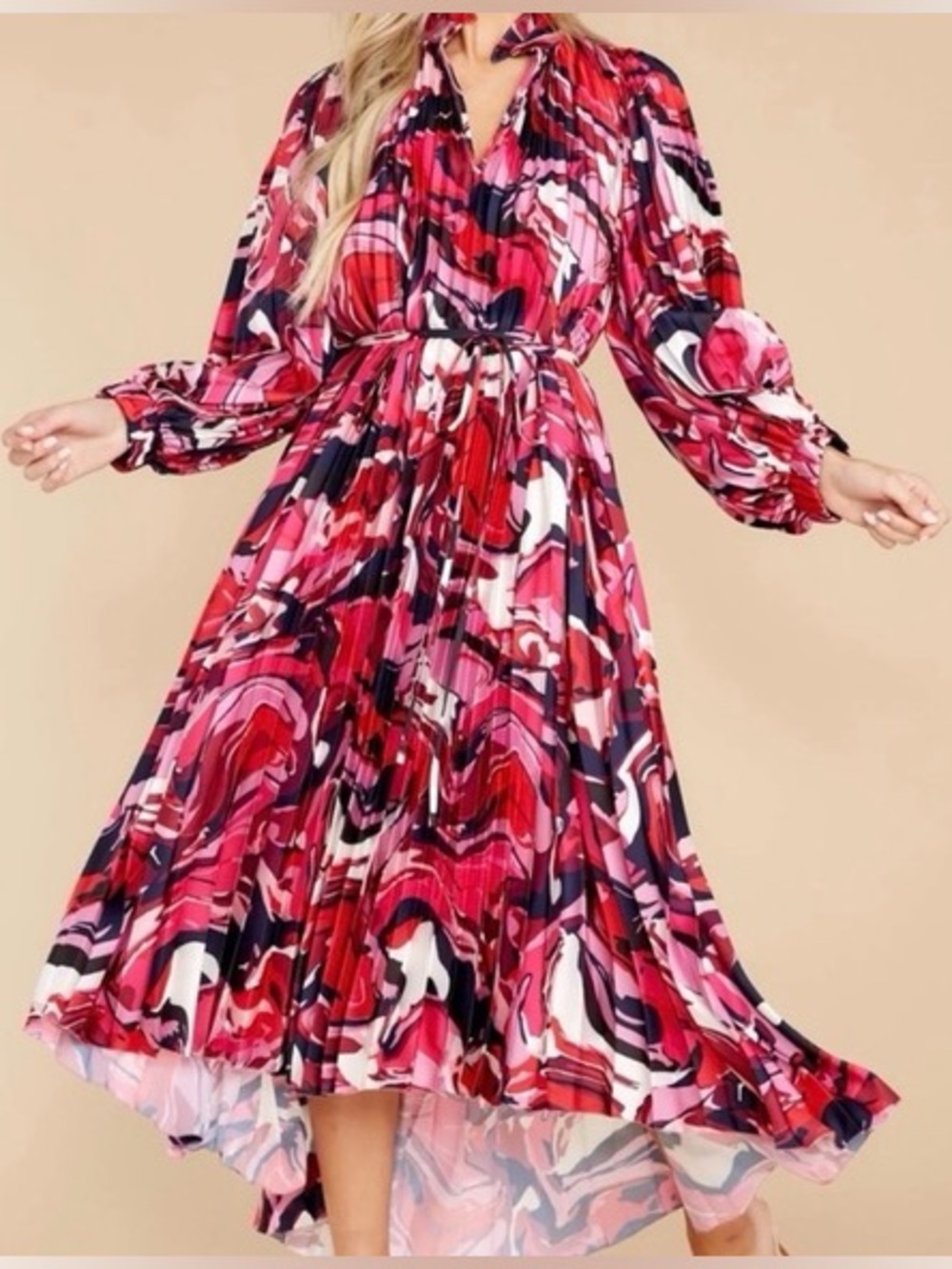 CROSBY Mollie Burch Pink Marble Design Pleated Midi Dress - size extra small
